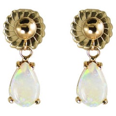 14K Yellow Gold Opal Dangle Earrings 2.6g