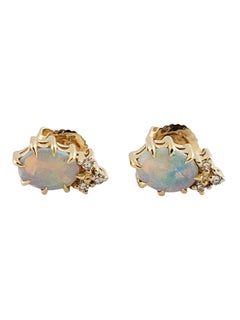 14k Yellow Gold Opal Diamond Earrings