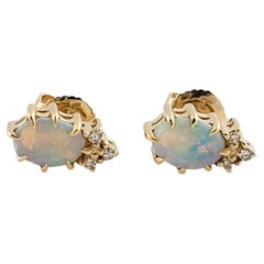 Vintage 14k Yellow Gold Opal Diamond Earrings