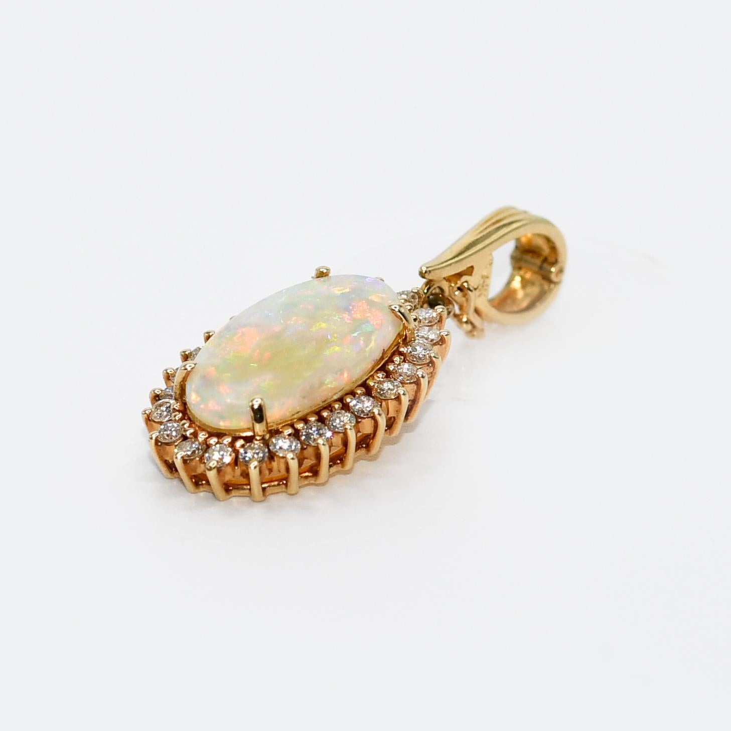 Brilliant Cut 14K Yellow Gold Opal Diamond Pendant, .50tdw, 4.8g For Sale