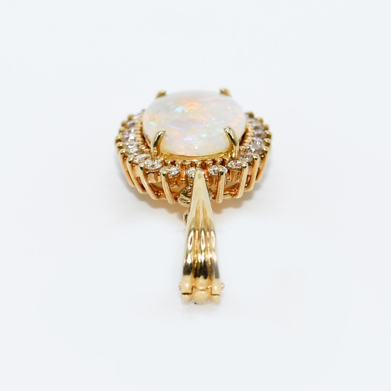 Women's 14K Yellow Gold Opal Diamond Pendant, .50tdw, 4.8g For Sale