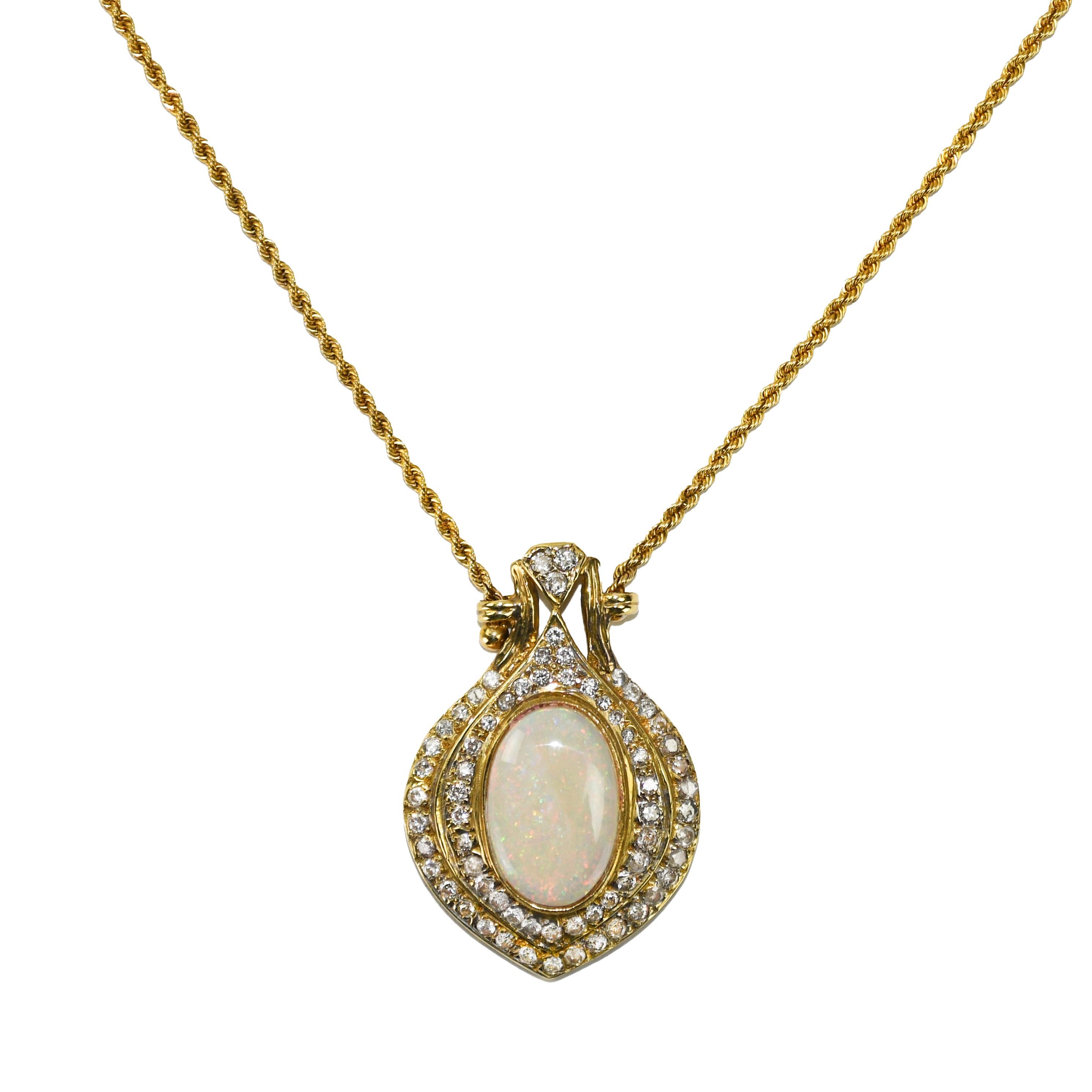 14K Yellow Gold Opal
Diamond Pendant Necklace 16.7g
