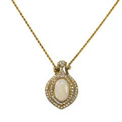 14K Yellow Gold Opal
Diamond Pendant Necklace 16.7g