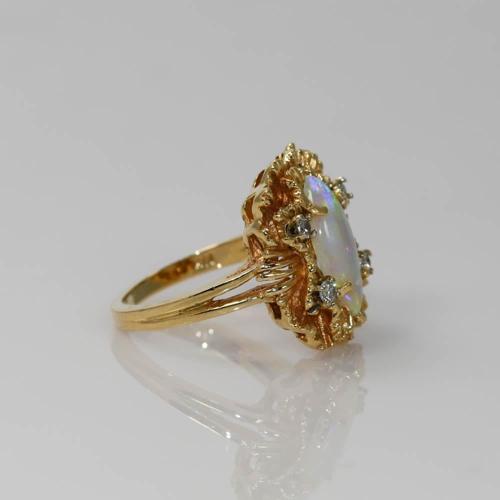 Bague en or jaune 14K avec opale et diamant 6.9g en vente 2