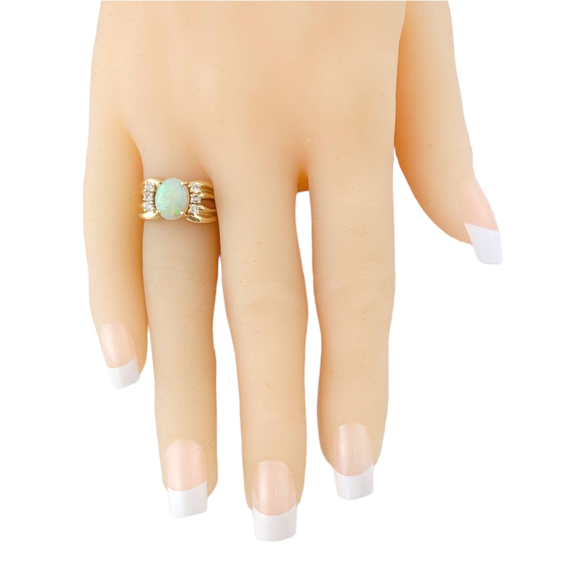 Women's 14k Yellow Gold Opal Diamond Ring For Sale