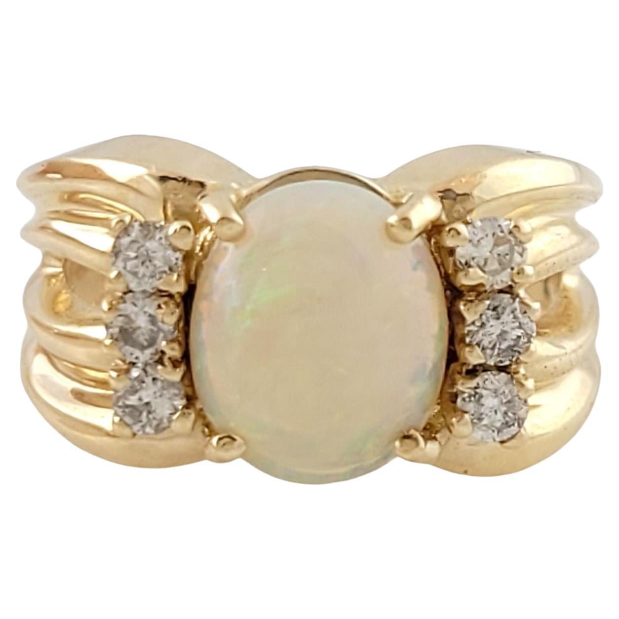 14k Yellow Gold Opal Diamond Ring For Sale