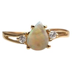 14K Yellow Gold Opal Diamond Ring Size 6.25 #25422