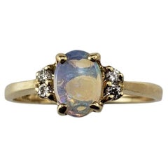 14K Yellow Gold Opal Diamond Ring Size 6.5 #20726