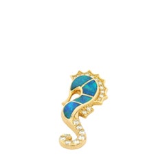 14K Yellow Gold Opal & Diamond Seahorse Pendant Diamonds By The Yard Necklace