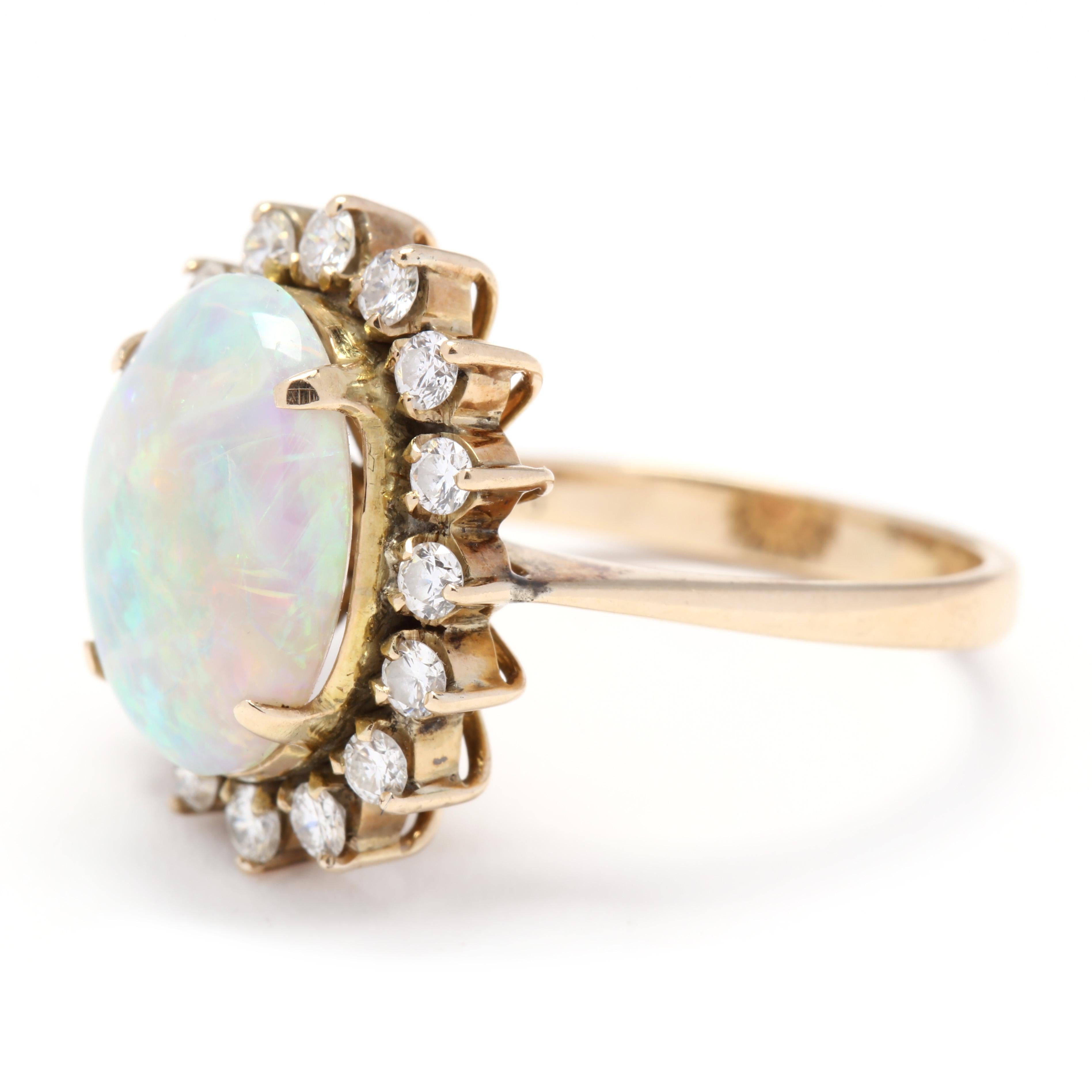14 Karat Yellow Gold Opal and Diamond Statement Ring In Good Condition In McLeansville, NC