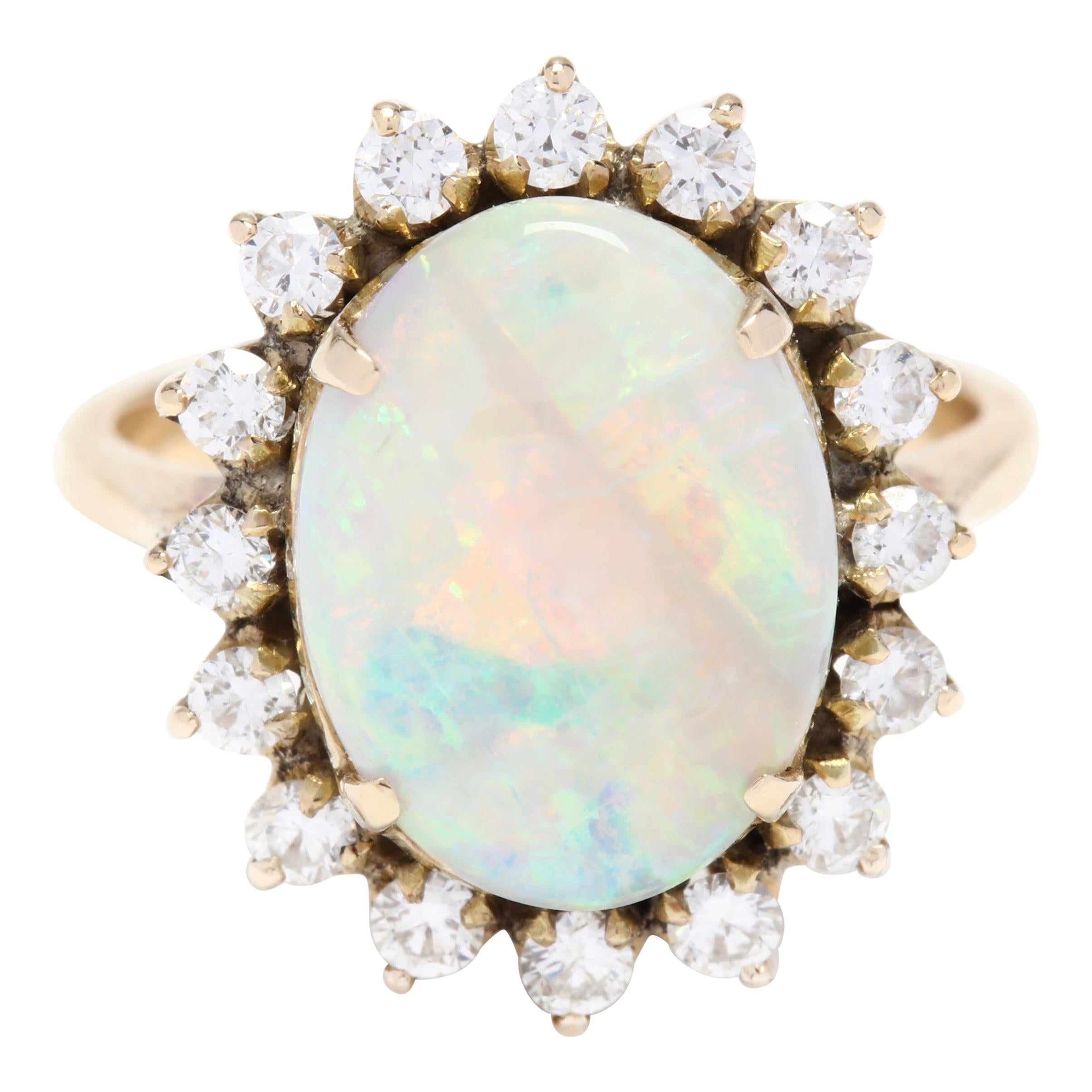 14 Karat Yellow Gold Opal and Diamond Statement Ring