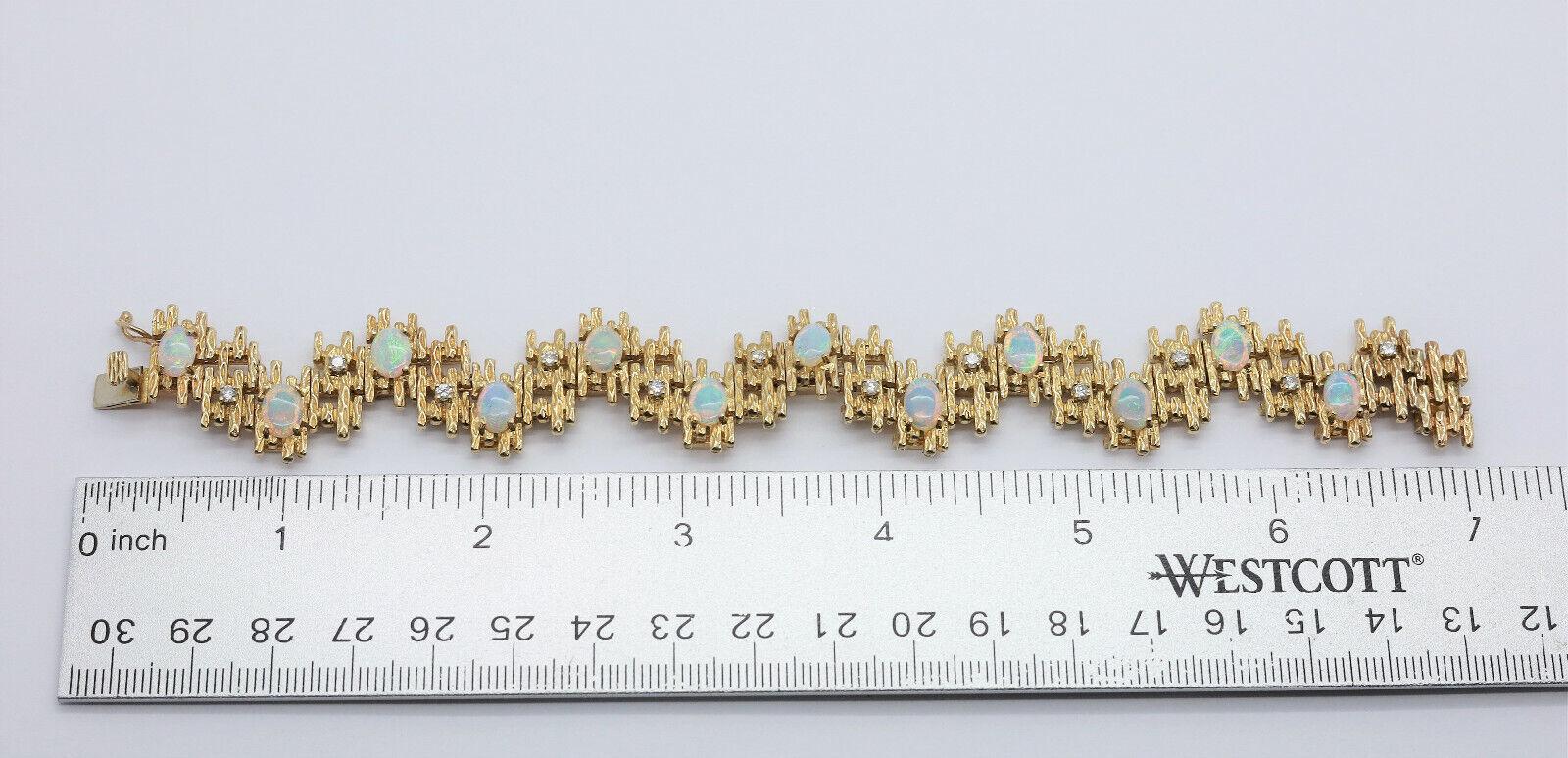Pulsera de oro amarillo de 14k con ópalo y diamantes, 7 pulgadas - 38,1 g en venta 2