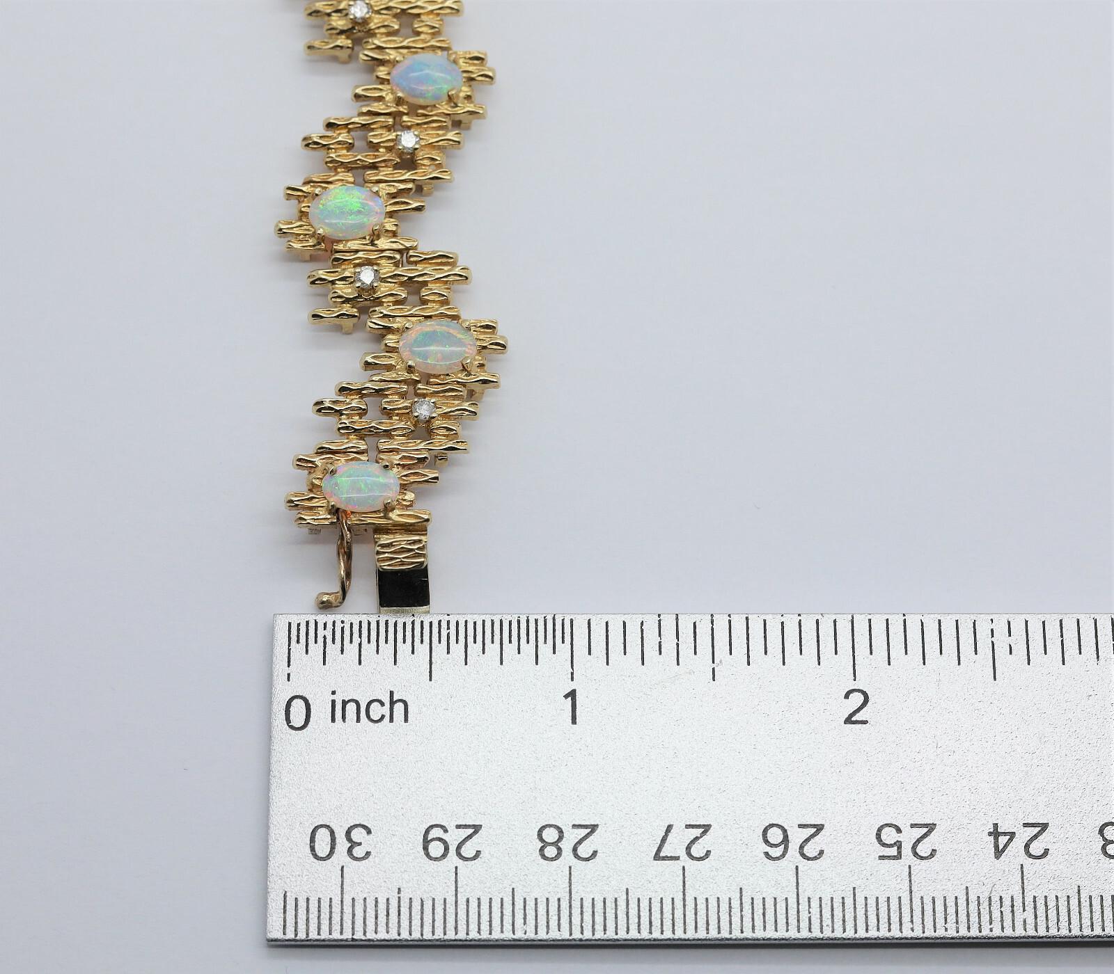 Pulsera de oro amarillo de 14k con ópalo y diamantes, 7 pulgadas - 38,1 g en venta 3