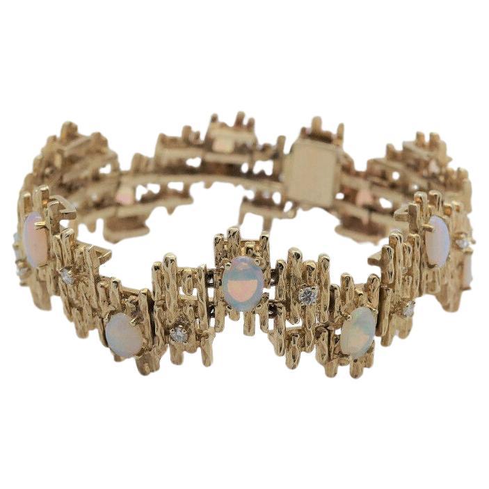 14k Yellow Gold Opal & Diamonds Bracelet, 7 inches - 38.1g