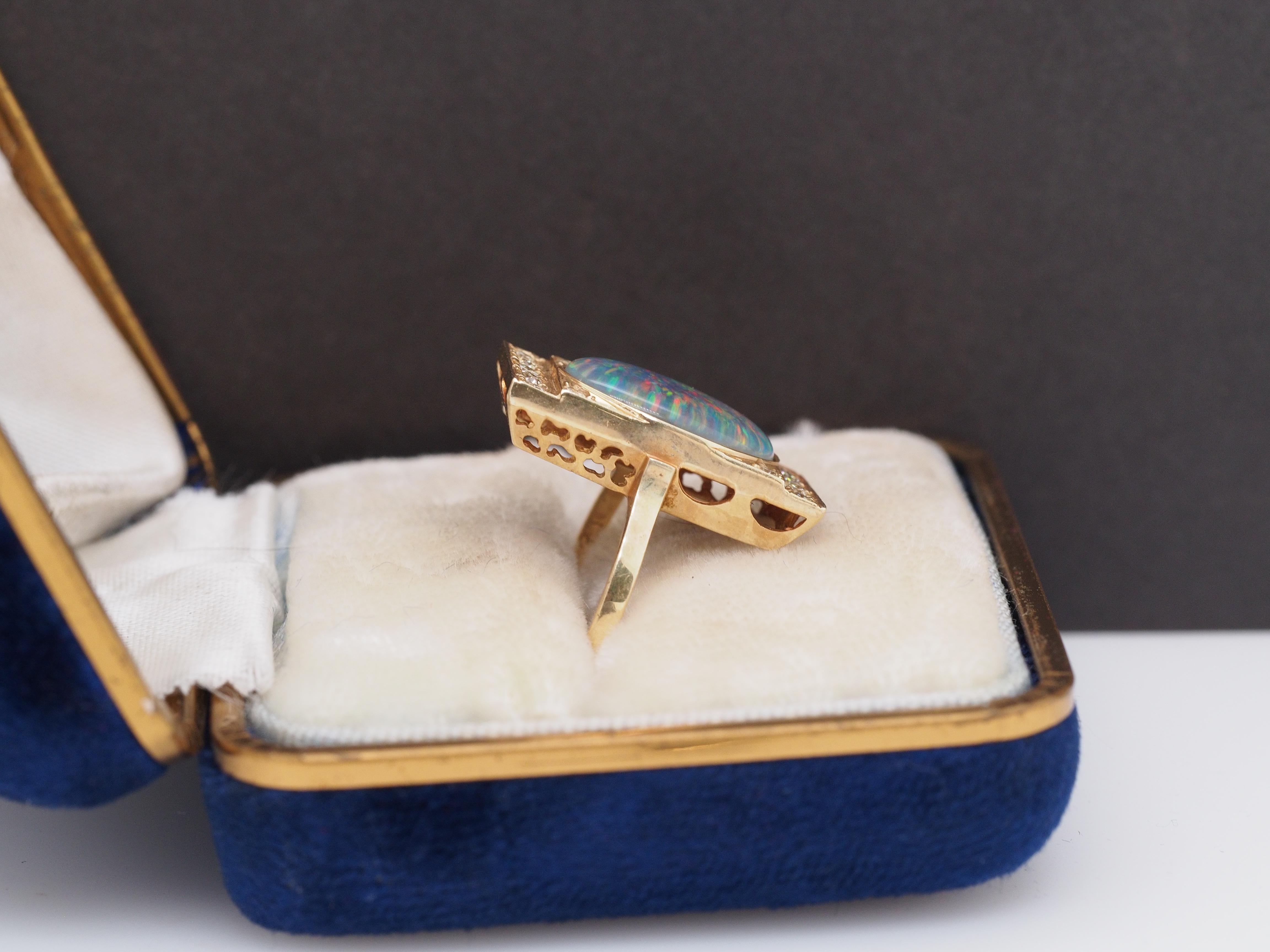 14K Yellow Gold Opal Doublet and Diamond Cocktail Ring For Sale 1