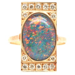 14K Yellow Gold Opal Doublet and Diamond Cocktail Ring