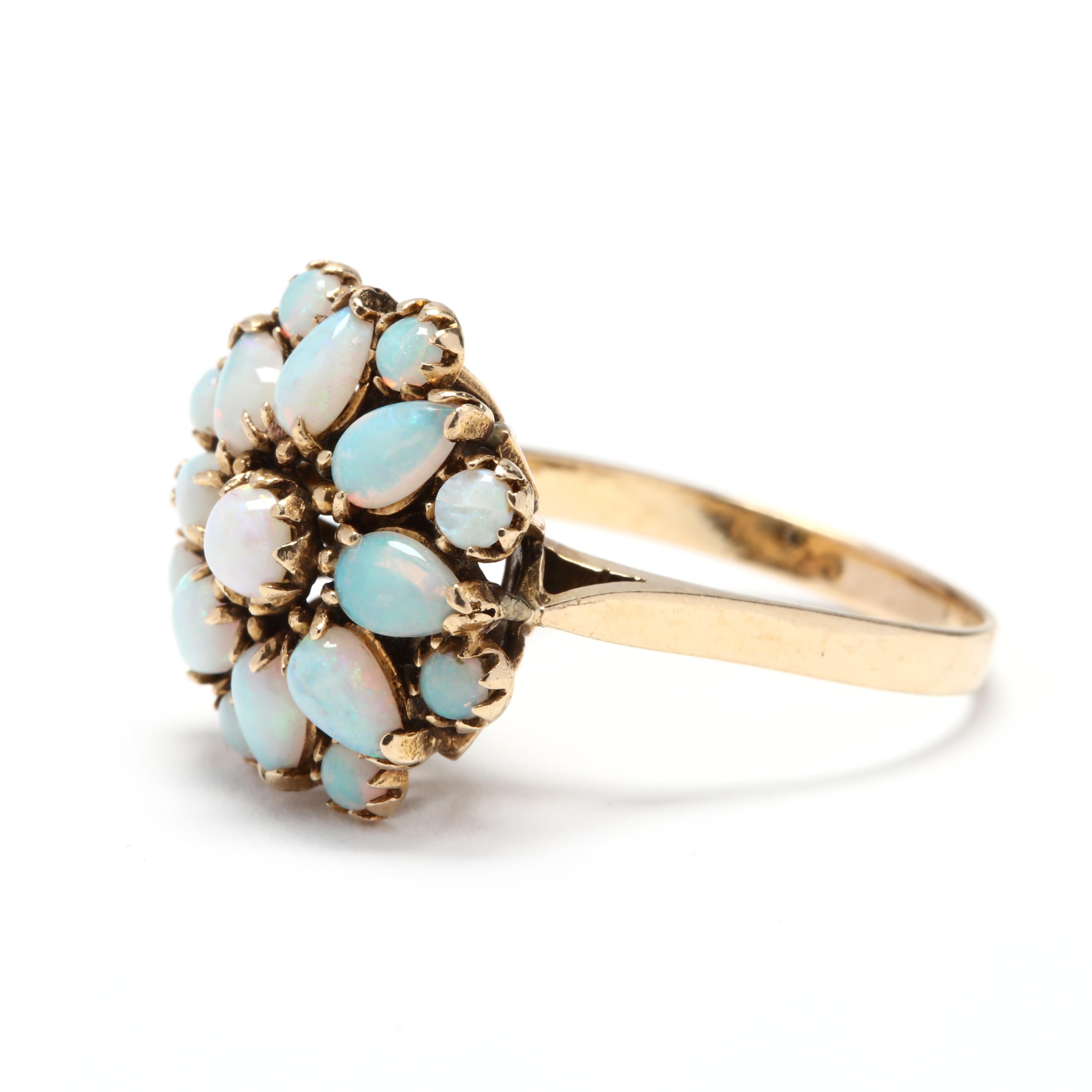 14 Karat Yellow Gold and Opal Flower Cocktail Ring In Good Condition In McLeansville, NC