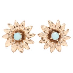 14k Yellow Gold Opal Flower Stud Earrings