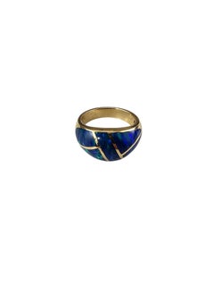 14K Yellow Gold Opal Inlay Dome Ring Size 6.5 #24904
