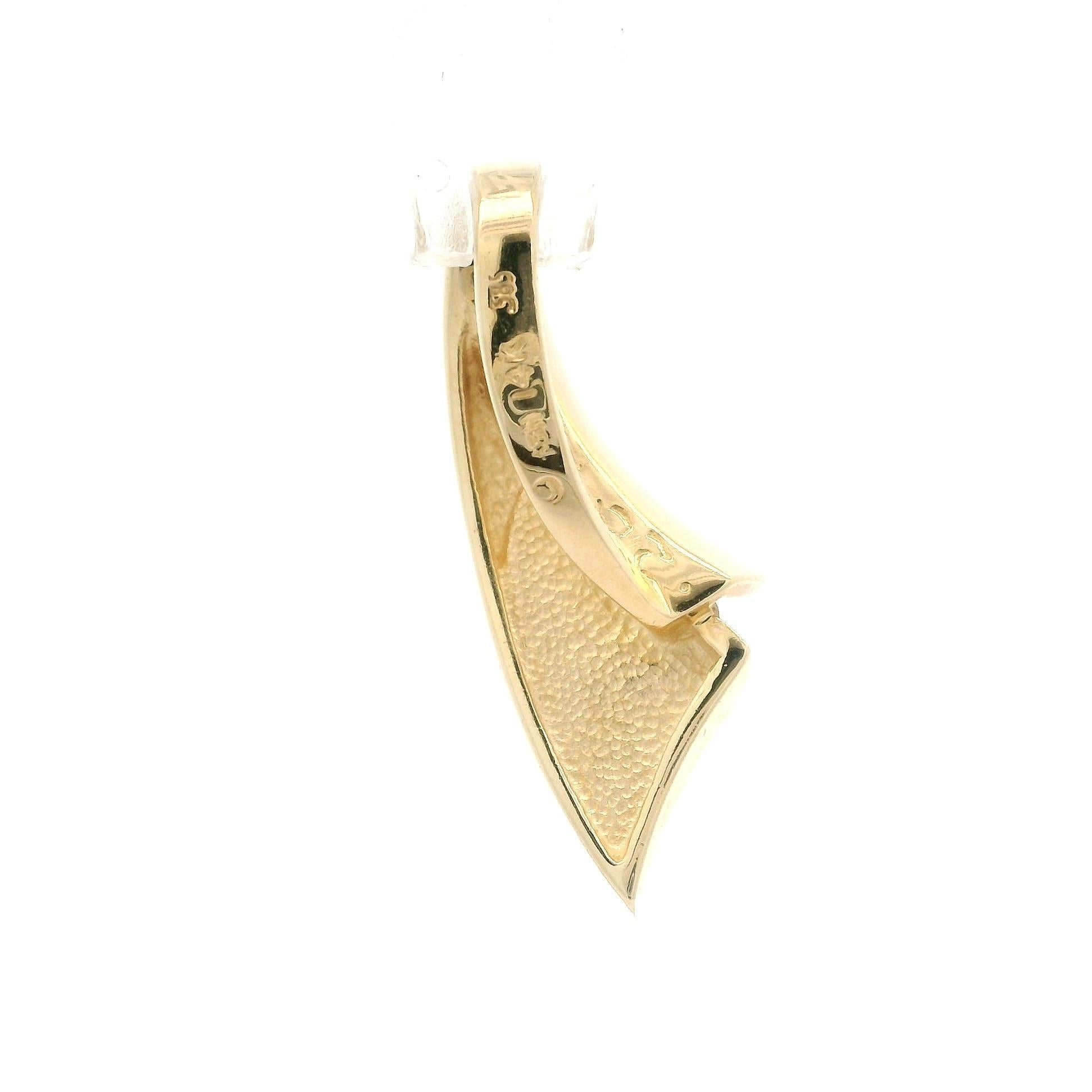14k Yellow Gold Opal Inlay w/ Channel Diamonds Ribbon Shape Slide Pendant For Sale 1