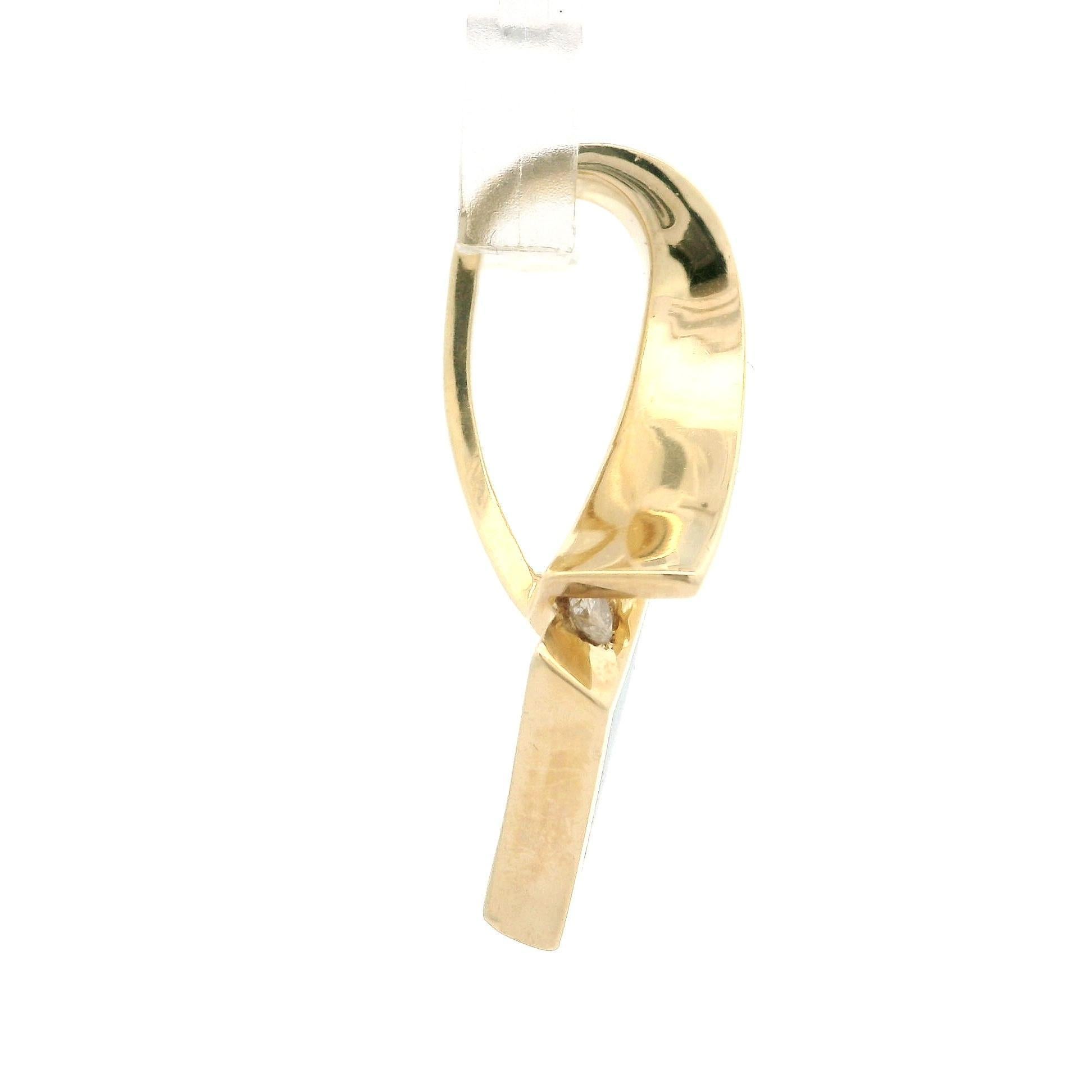 14k Yellow Gold Opal Inlay w/ Channel Diamonds Ribbon Shape Slide Pendant For Sale 2
