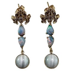 Orecchini in oro giallo 14K con opale, pietra di luna e diamanti #23777