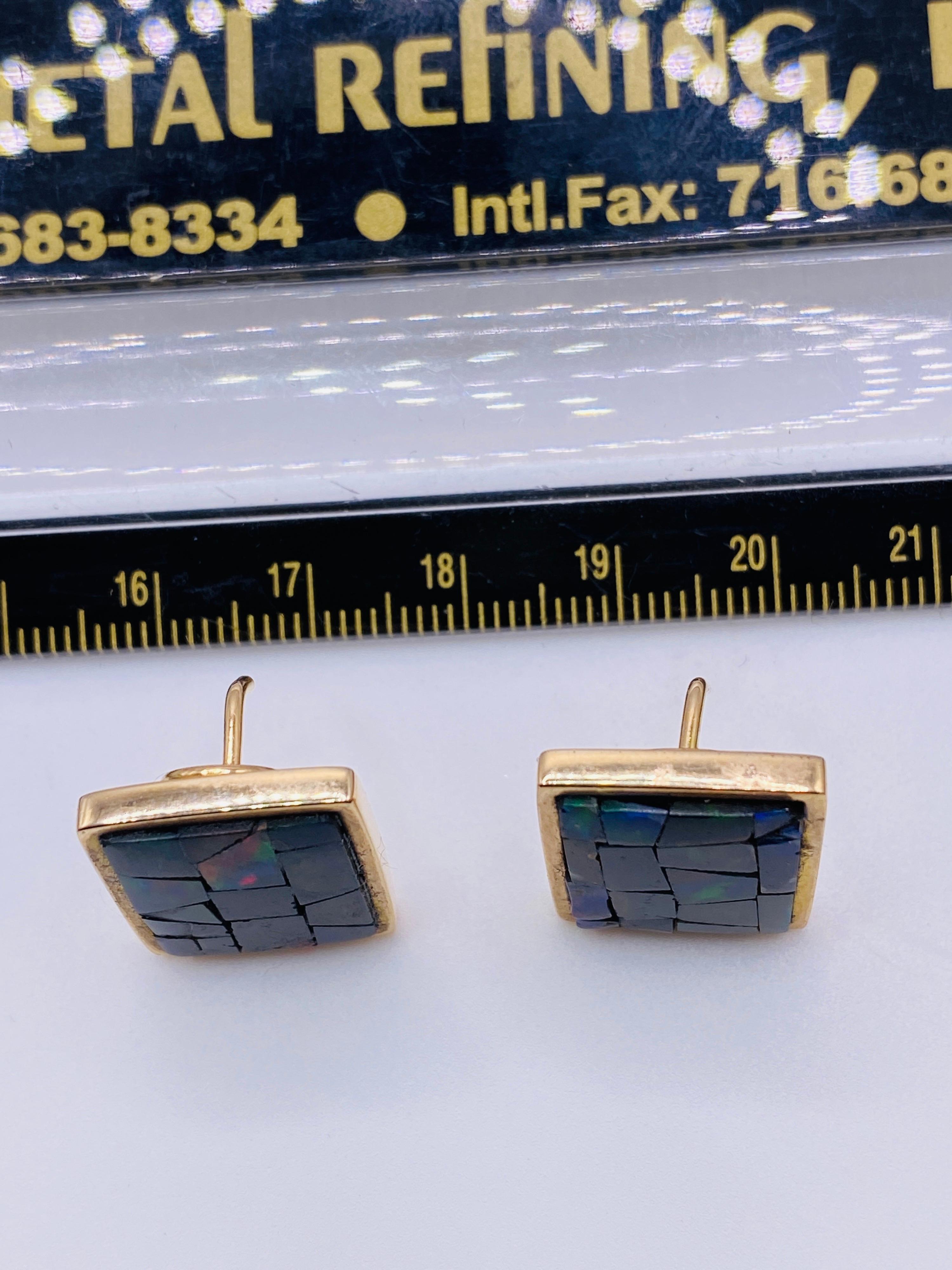 14K Yellow Gold Opal Mosaic Earrings In Good Condition In DALLAS, TX