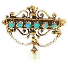 Broche o colgante victoriano de oro amarillo de 14K con ópalo y perla