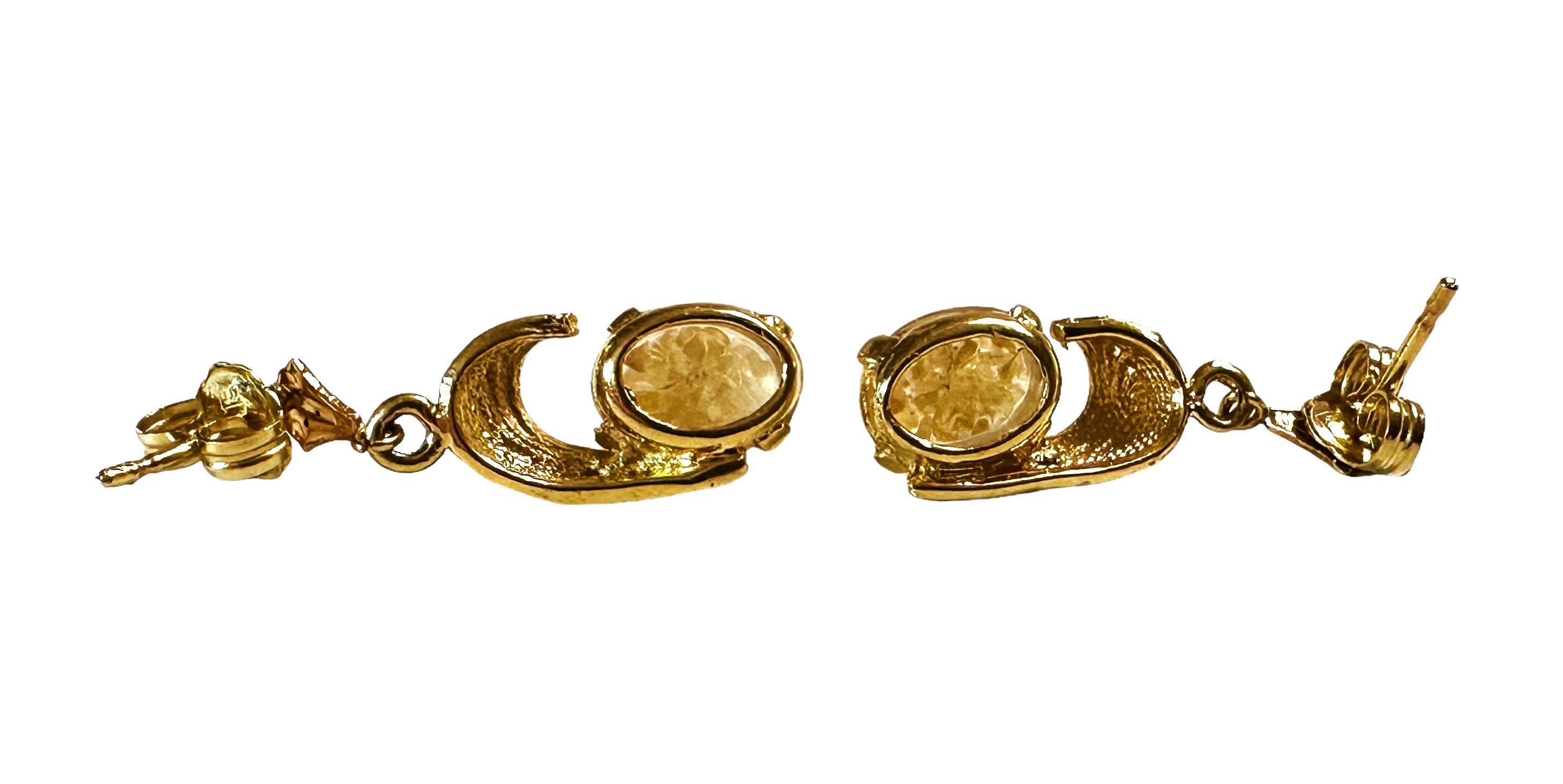 Women's Vintage 14K Yellow Gold Opal Post Drop Earrings For Sale