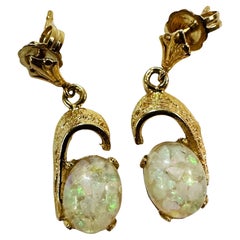 Vintage 14K Yellow Gold Opal Post Drop Earrings