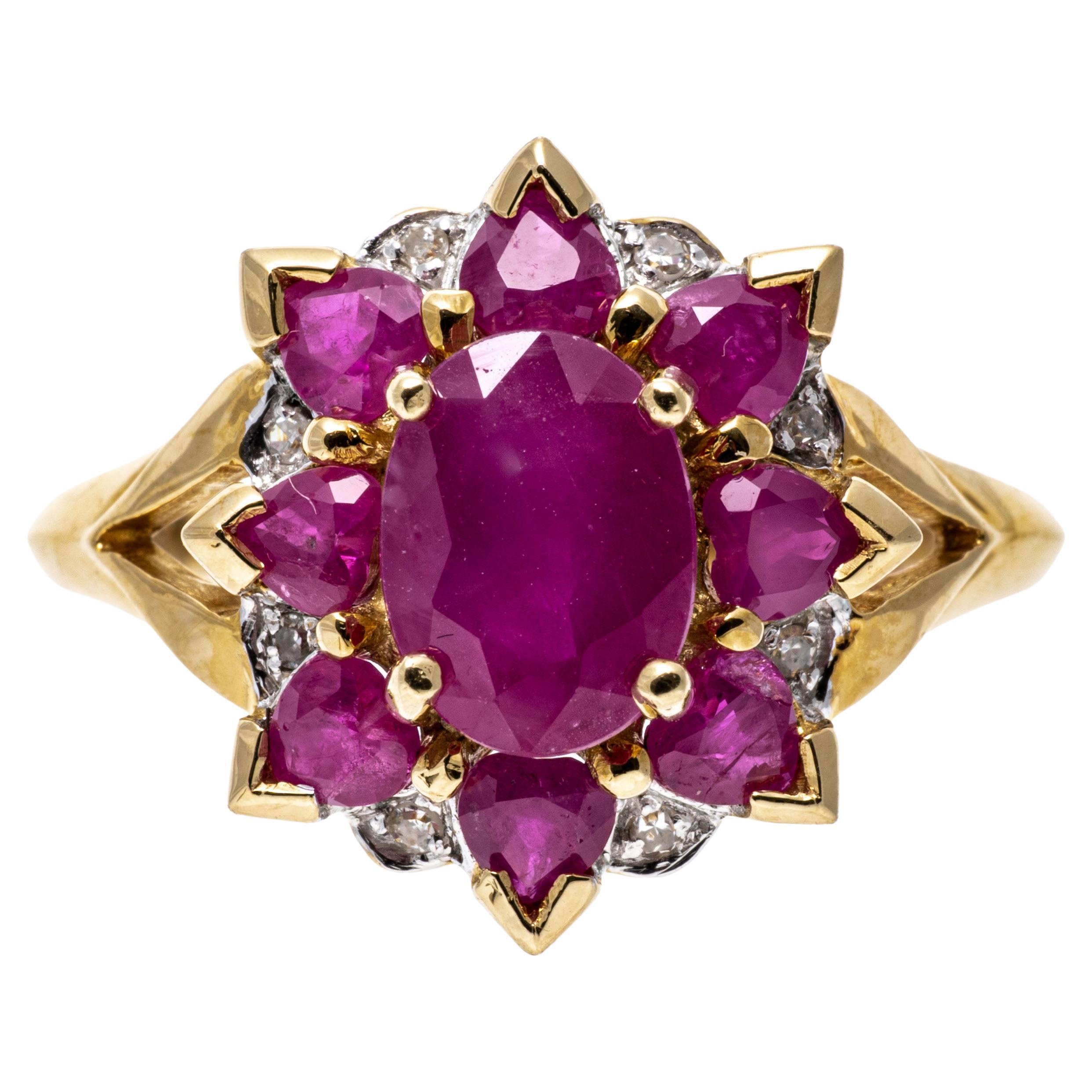 14k Yellow Gold Opaque Ruby Cluster 'App. 1.58 TCW' and Diamond Ring