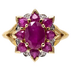 14k Yellow Gold Opaque Ruby Cluster 'App. 1.58 TCW' and Diamond Ring
