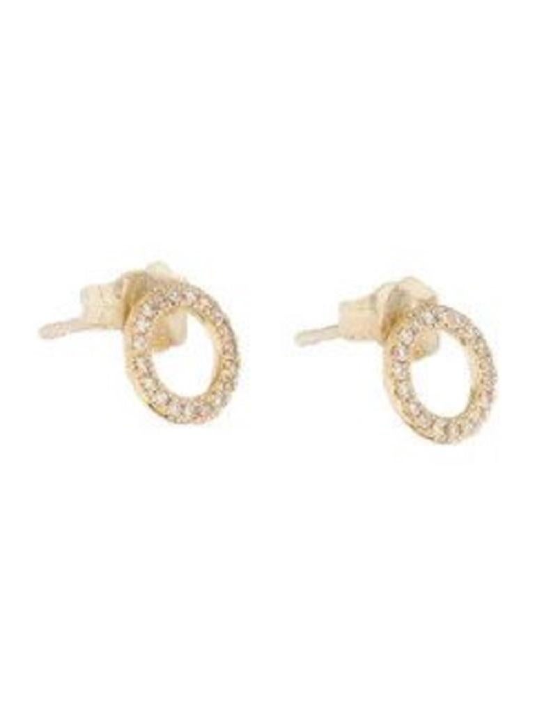 Open Circle Earrings: Crafted of real 14k gold, these popular Open Circle shape earrings feature 38 natural white sparkling diamonds approximately 0.10 ct. Certified diamonds. Diamond Color & Clarity GH-SI1 Measures approximately 1/2 Inch. Secured