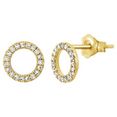 14K Yellow Gold Open Circle Diamond Stud Earrings for Her