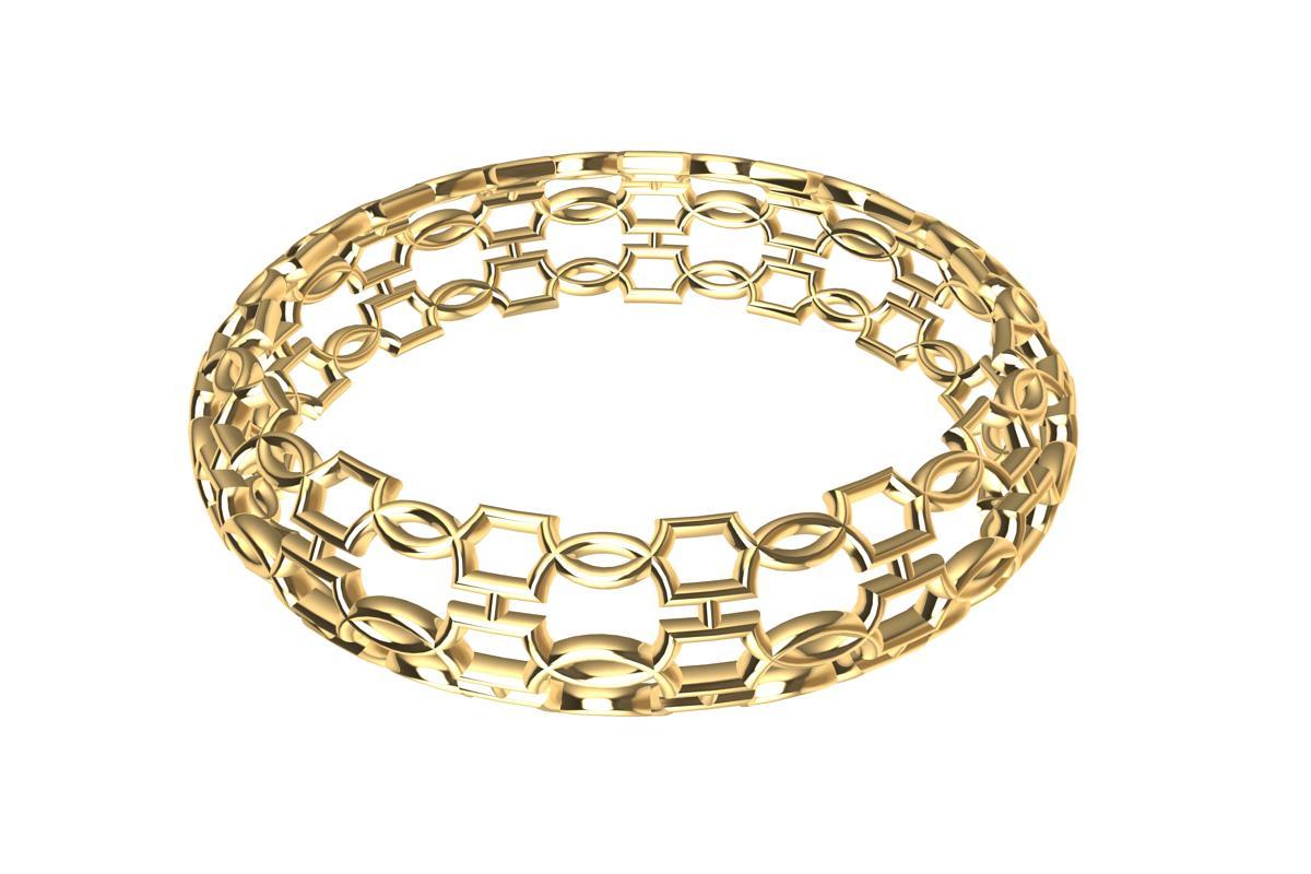 Contemporain Bracelet jonc à cercles ouverts en or jaune 14 carats en vente
