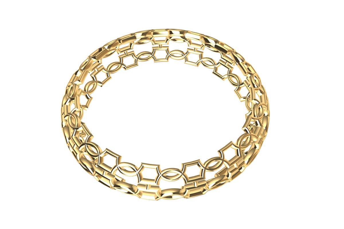 Contemporary 14 Karat Yellow Gold Open Circles Bangle For Sale