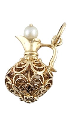 14K Yellow Gold Open Design Pitcher Charm with Pearl #16161