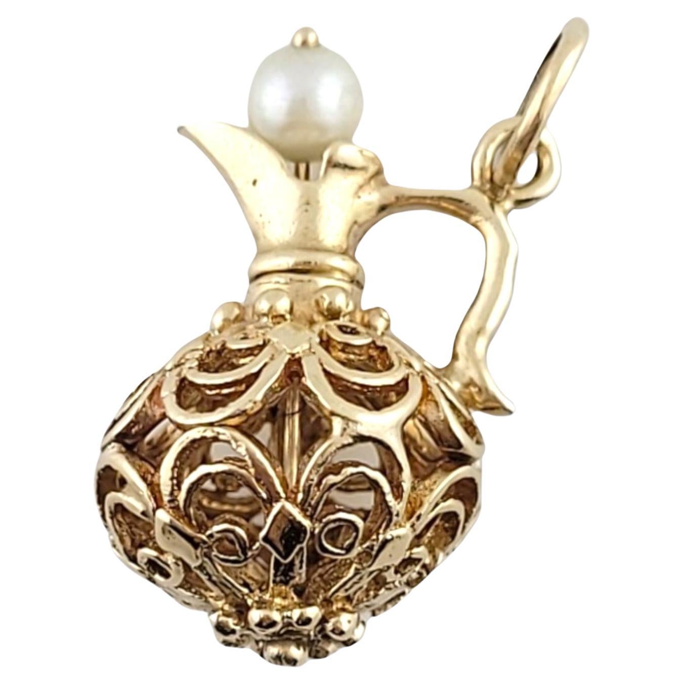 14K Yellow Gold Open Design Pitcher Charm with Pearl #16161 For Sale