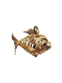 14K Yellow Gold Open Design Puffy Fish Charm #22365