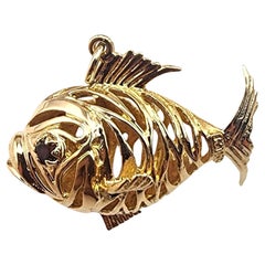 14K Yellow Gold Open Design Puffy Fish Charm #22365