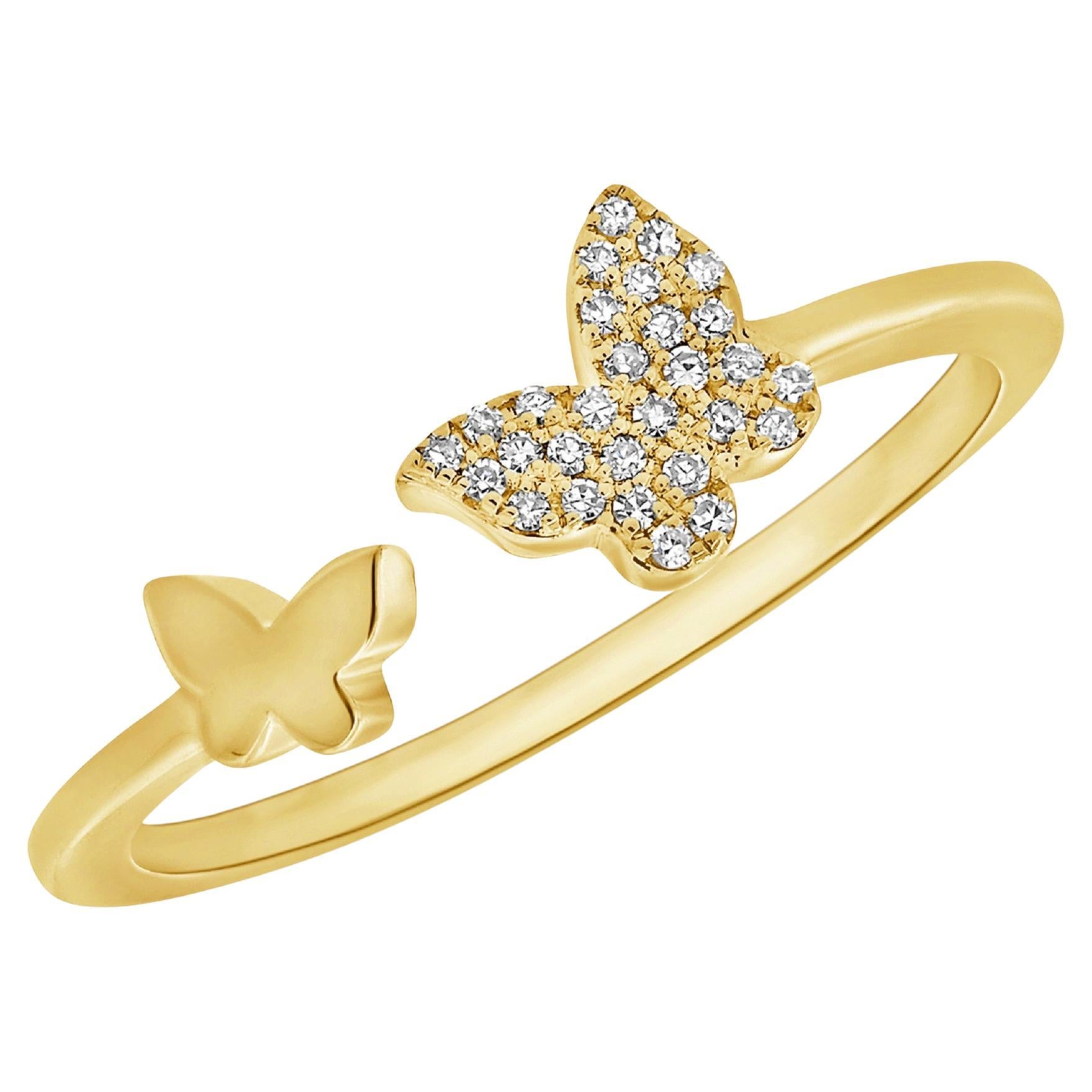14K Yellow Gold Open Double Butterfly Ring for Her For Sale