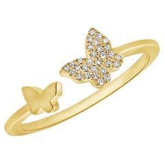 14K Yellow Gold Open Double Butterfly Ring for Her