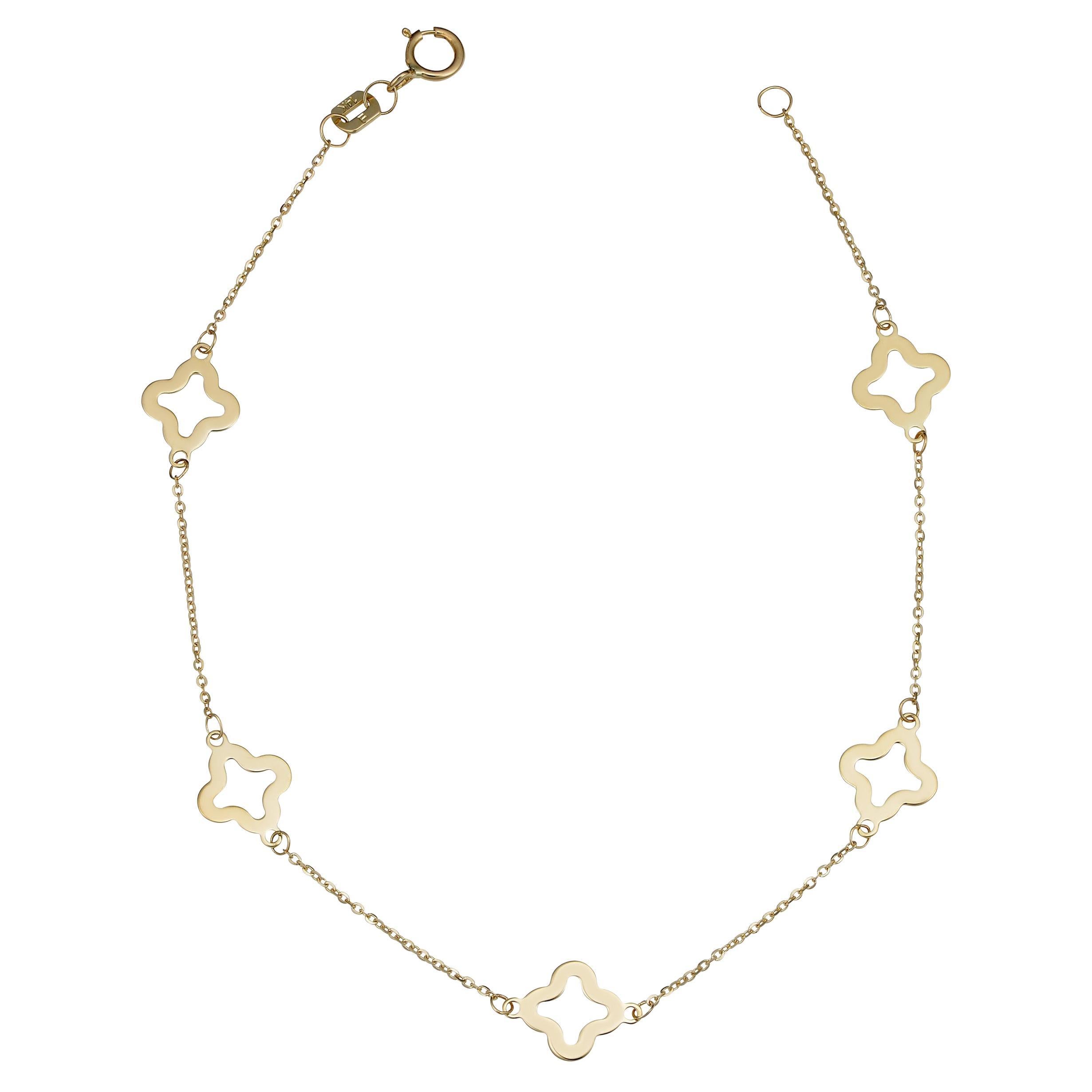14K Yellow Gold Open Flower Anklet Adjustable for Her For Sale