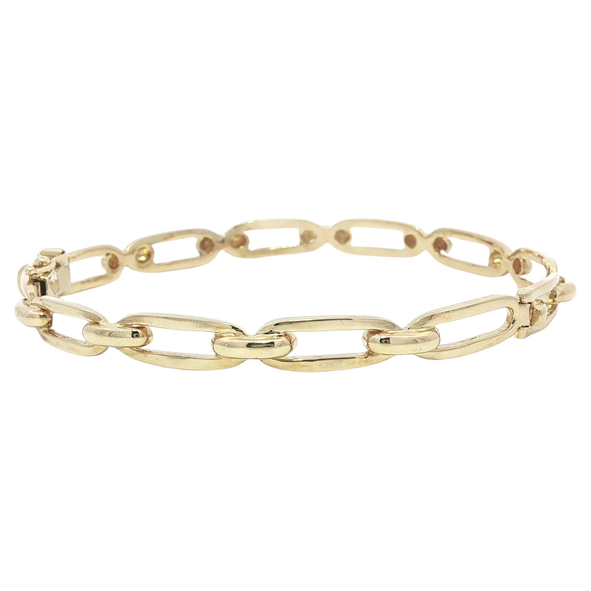 14k Yellow Gold Open Link Paperclip Style Stackable Hinged Bangle Bracelet For Sale