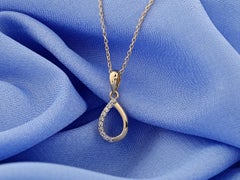 14K Yellow Gold Open Pear-Shaped Teardrop Diamond Accent Pendant Necklace