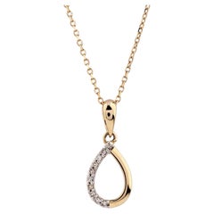14K Yellow Gold Open Pear-Shaped Teardrop Diamond Accent Pendant Necklace