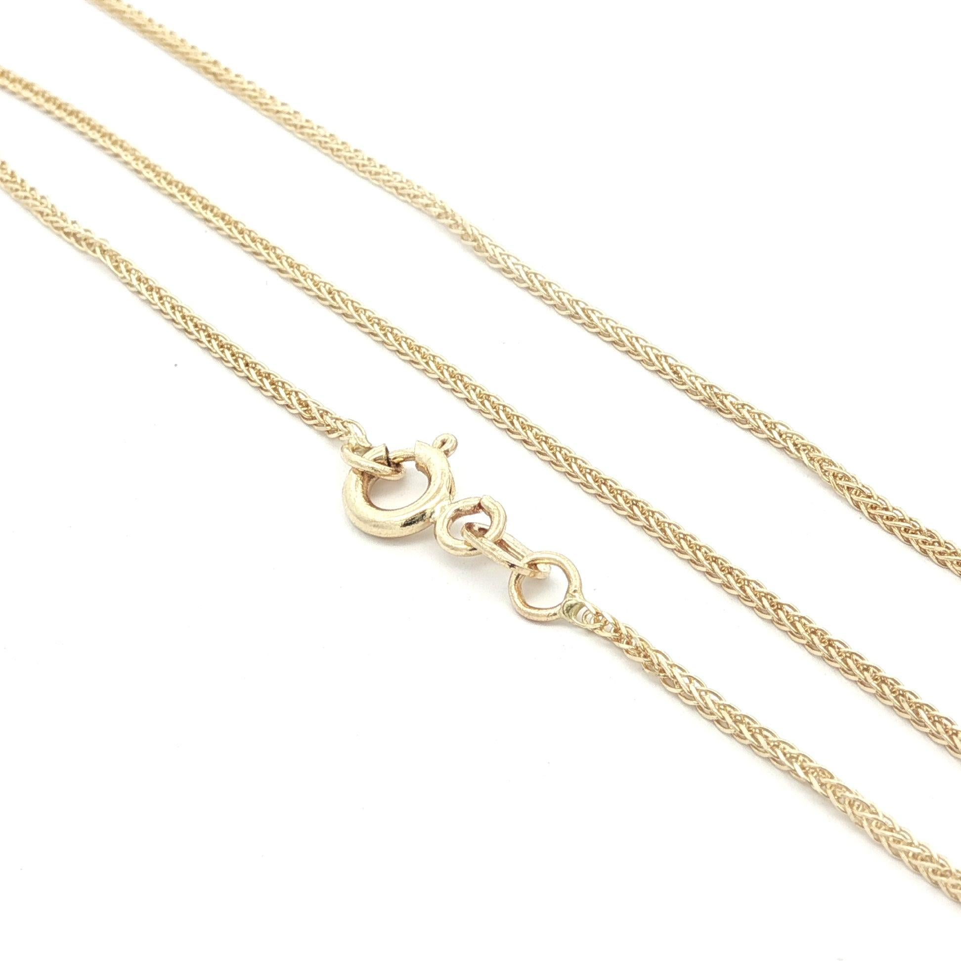 Material: Oro amarillo macizo de 14 quilates 
Peso: 3,4 gramos
Tipo de cadena: 25