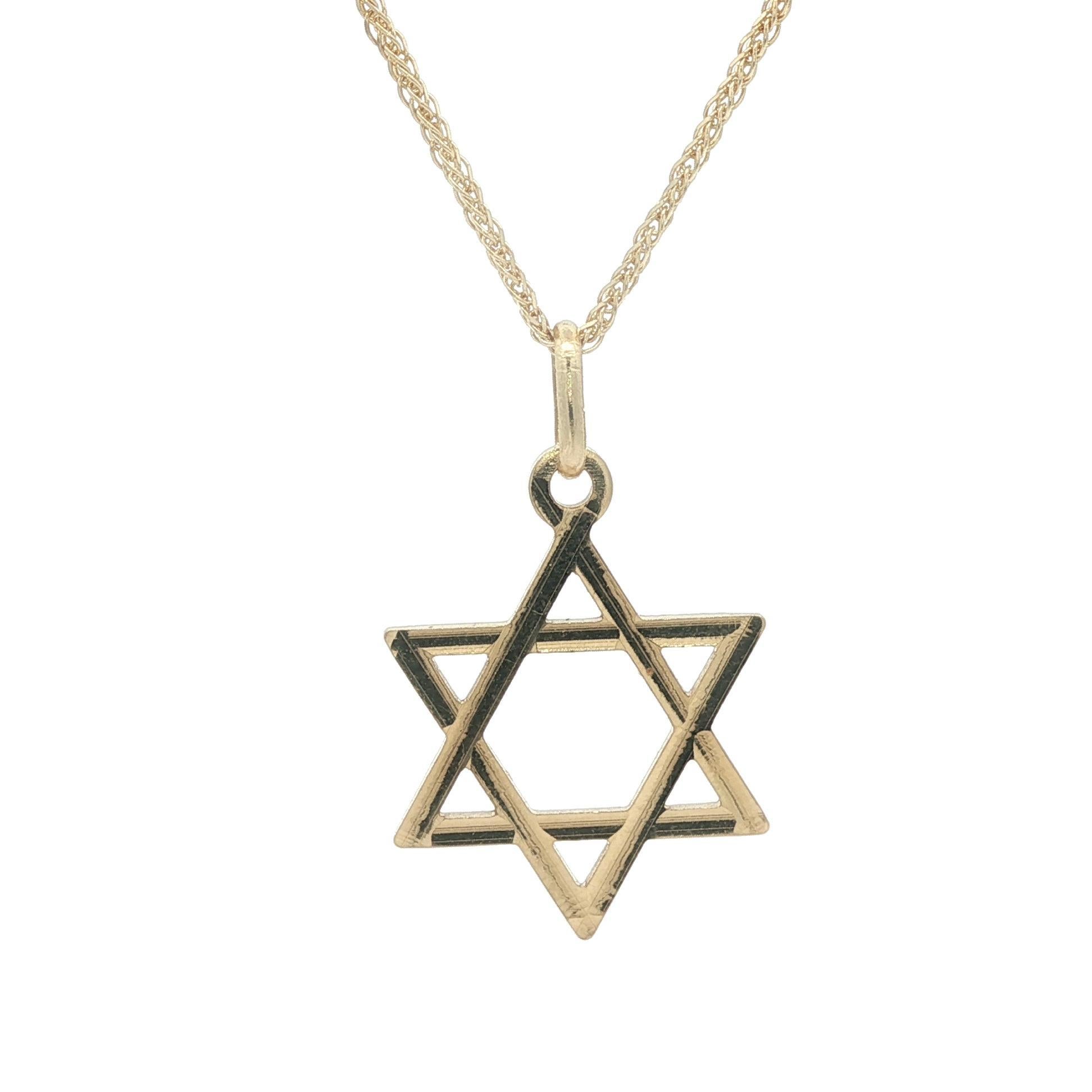 14k Yellow Gold Open Star Of David Pendant on 25