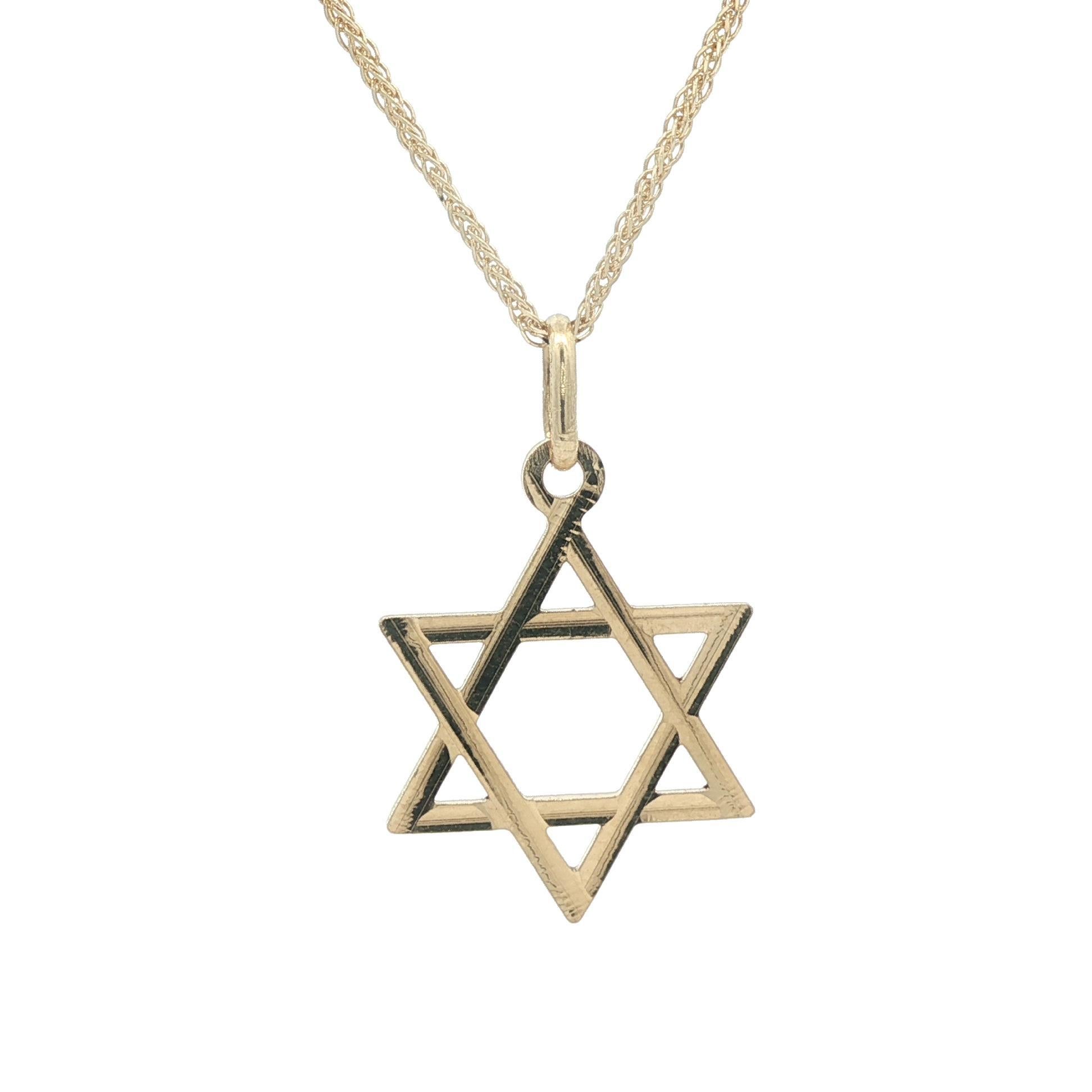 Femenino o masculino 14k Yellow Gold Open Star Of David Pendant on 25