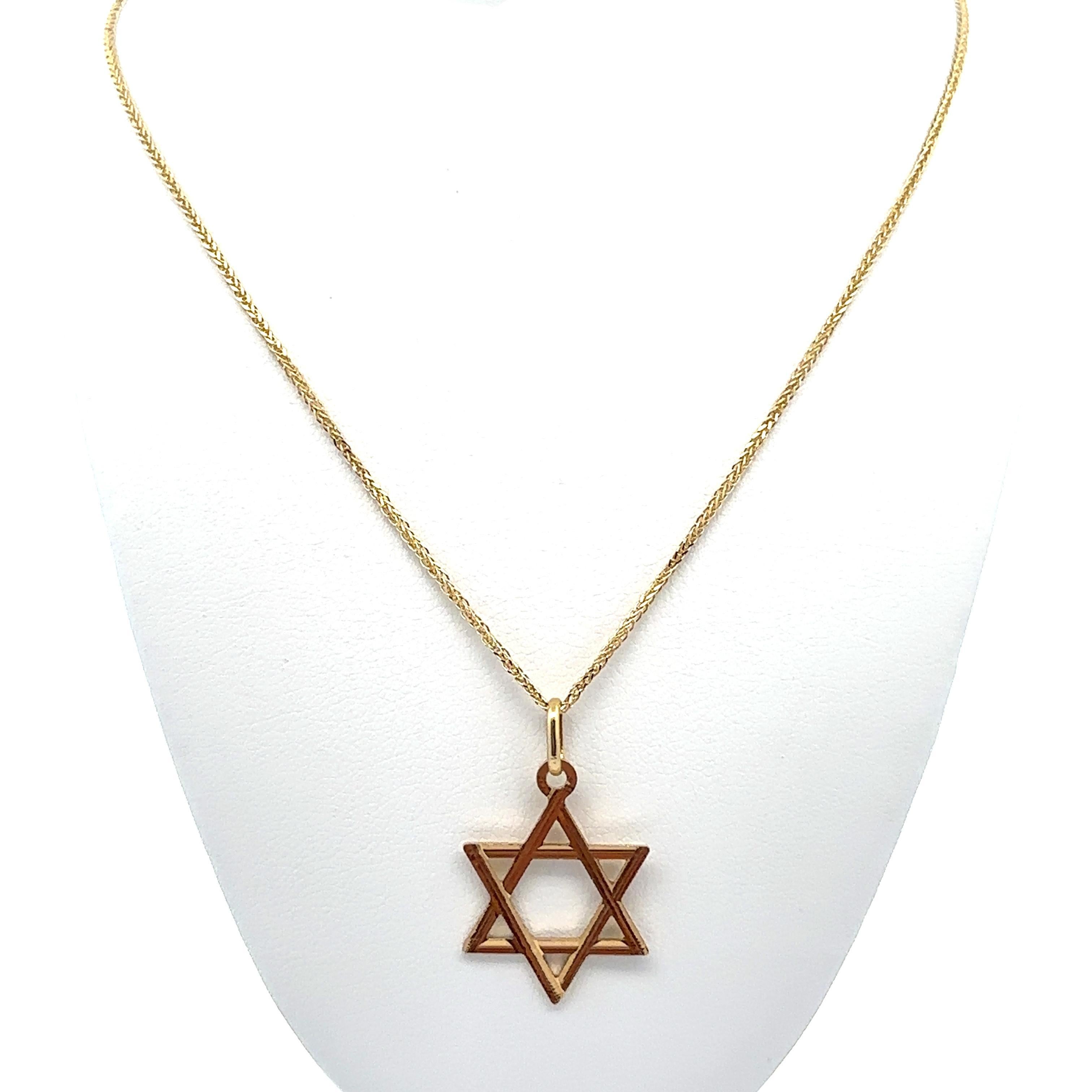 14k Yellow Gold Open Star Of David Pendant on 25